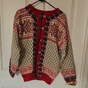 Dale of Norway Red and Cream Nordic Cardigan With Silver Claps.